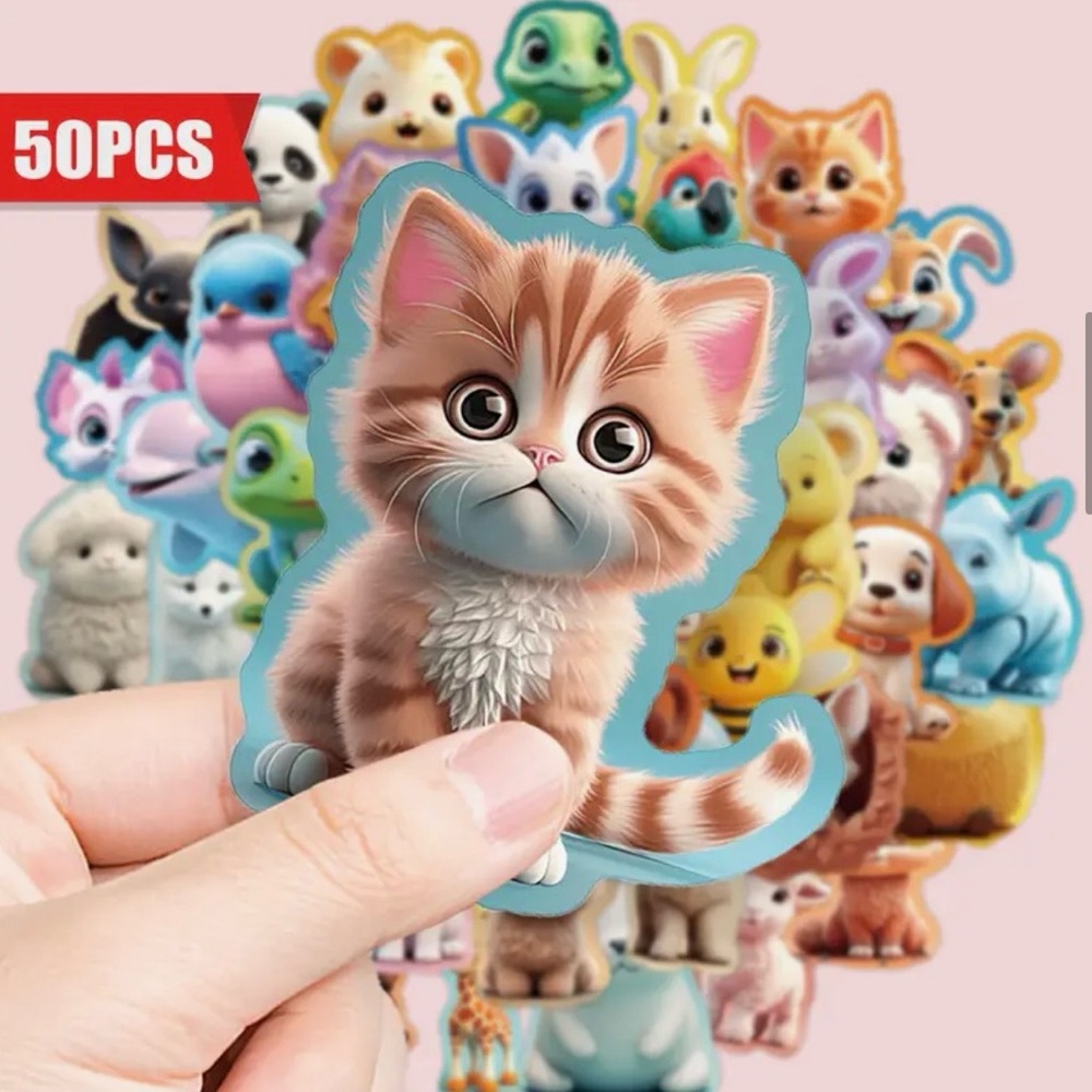 Cute Animal Sticker Set - 50 Pieces Bright Eyes Pets
